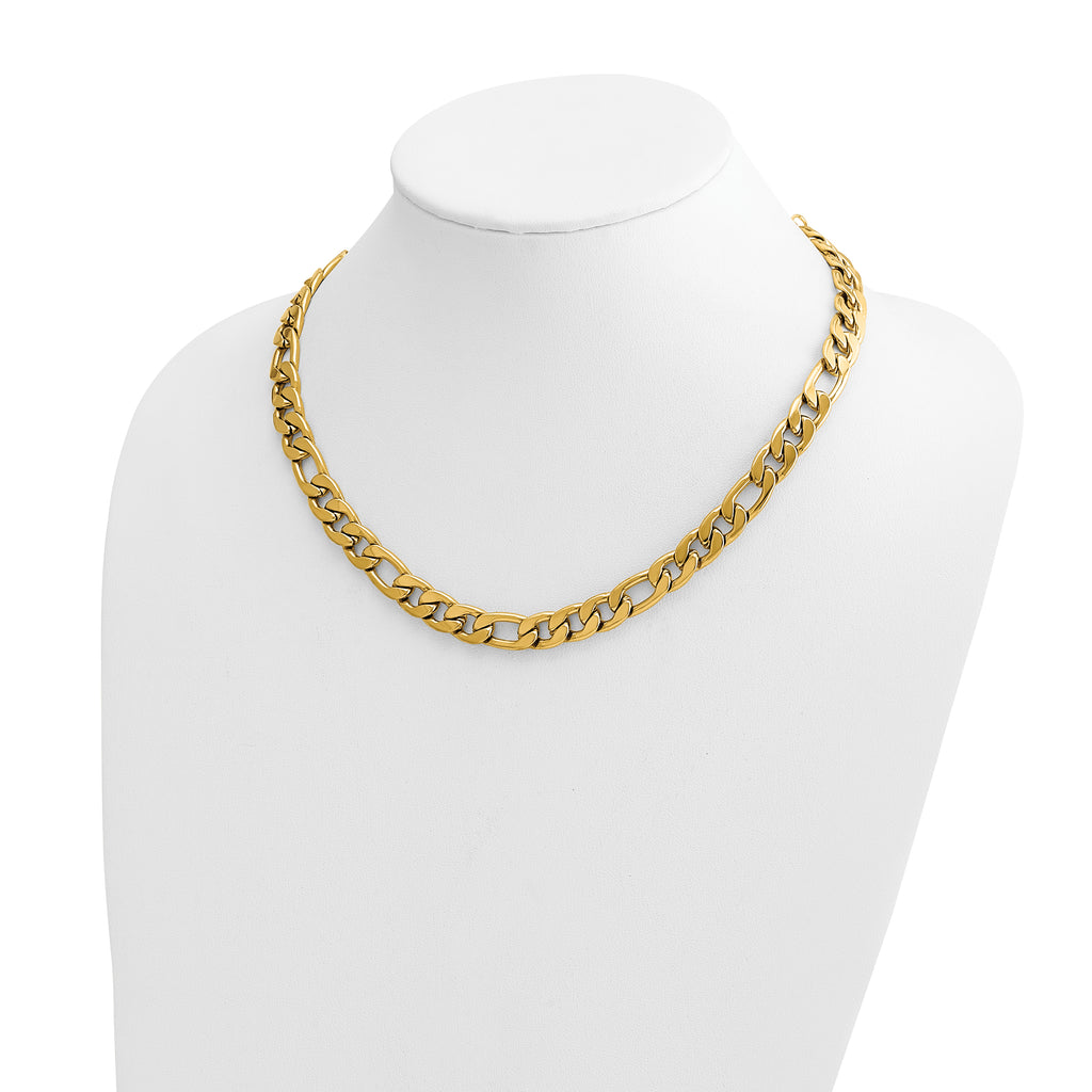 Polished Gold-Tone Stainless Steel Figaro Chain Necklace 9mm