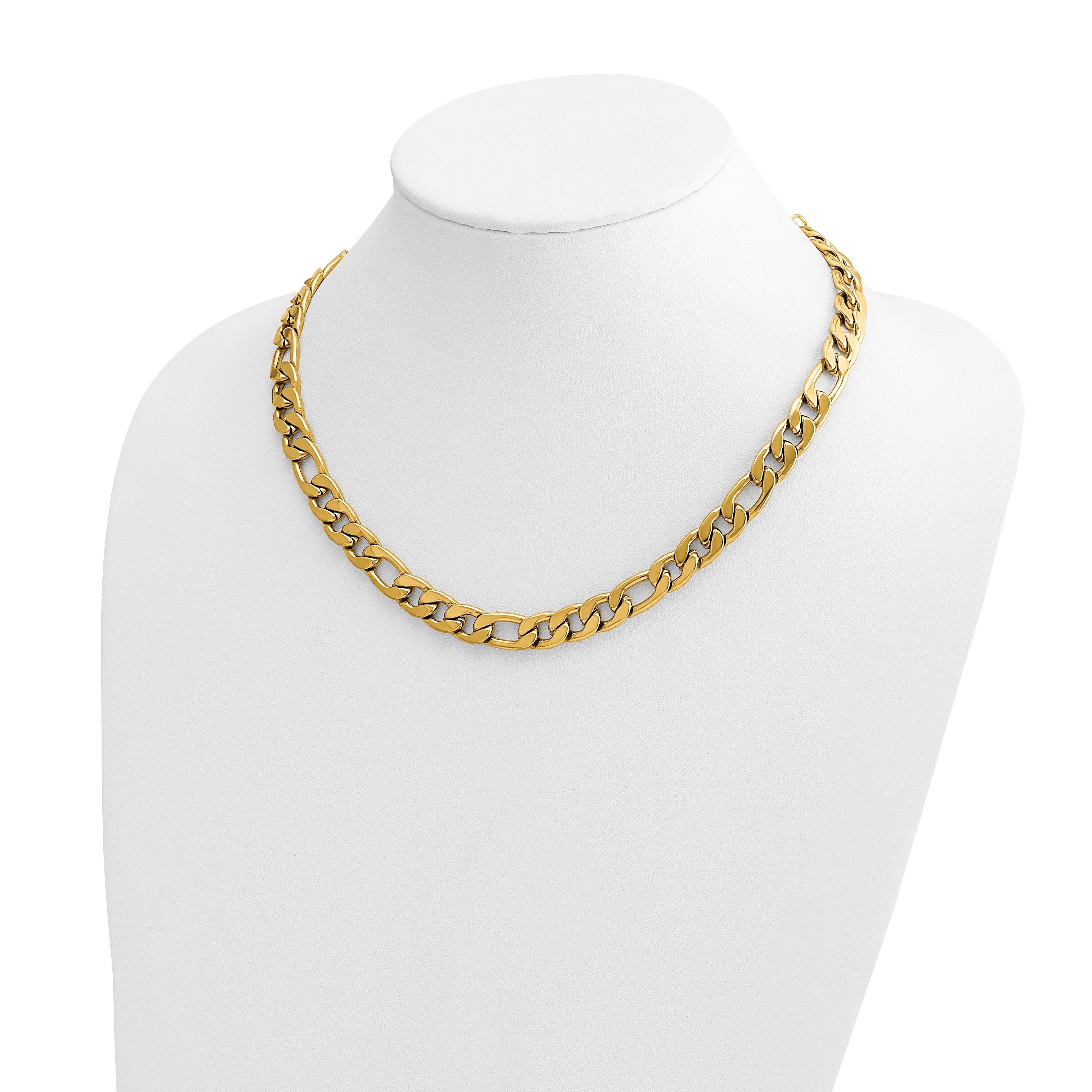 Polished Gold-Tone Stainless Steel Figaro Chain Necklace 9mm