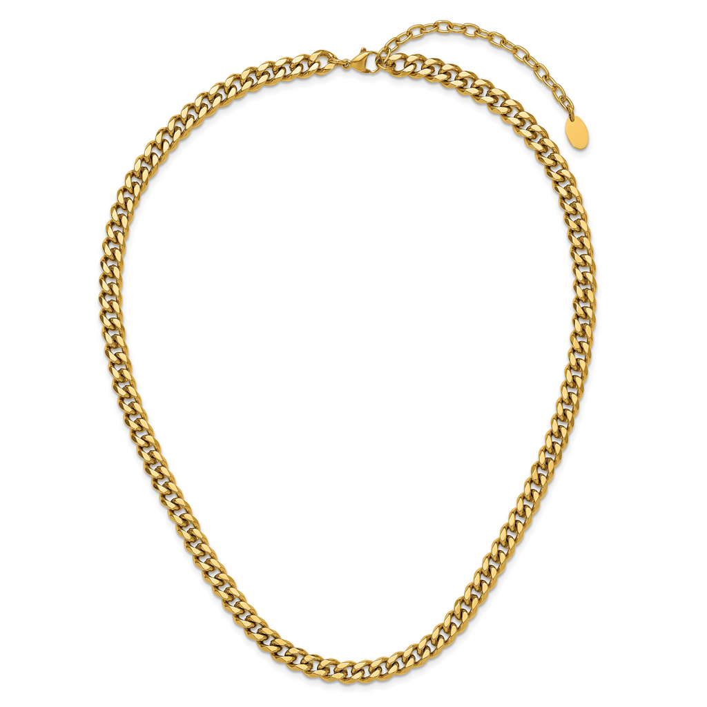 Polished Gold-Tone Stainless Steel Curb Chain Necklace 7mm