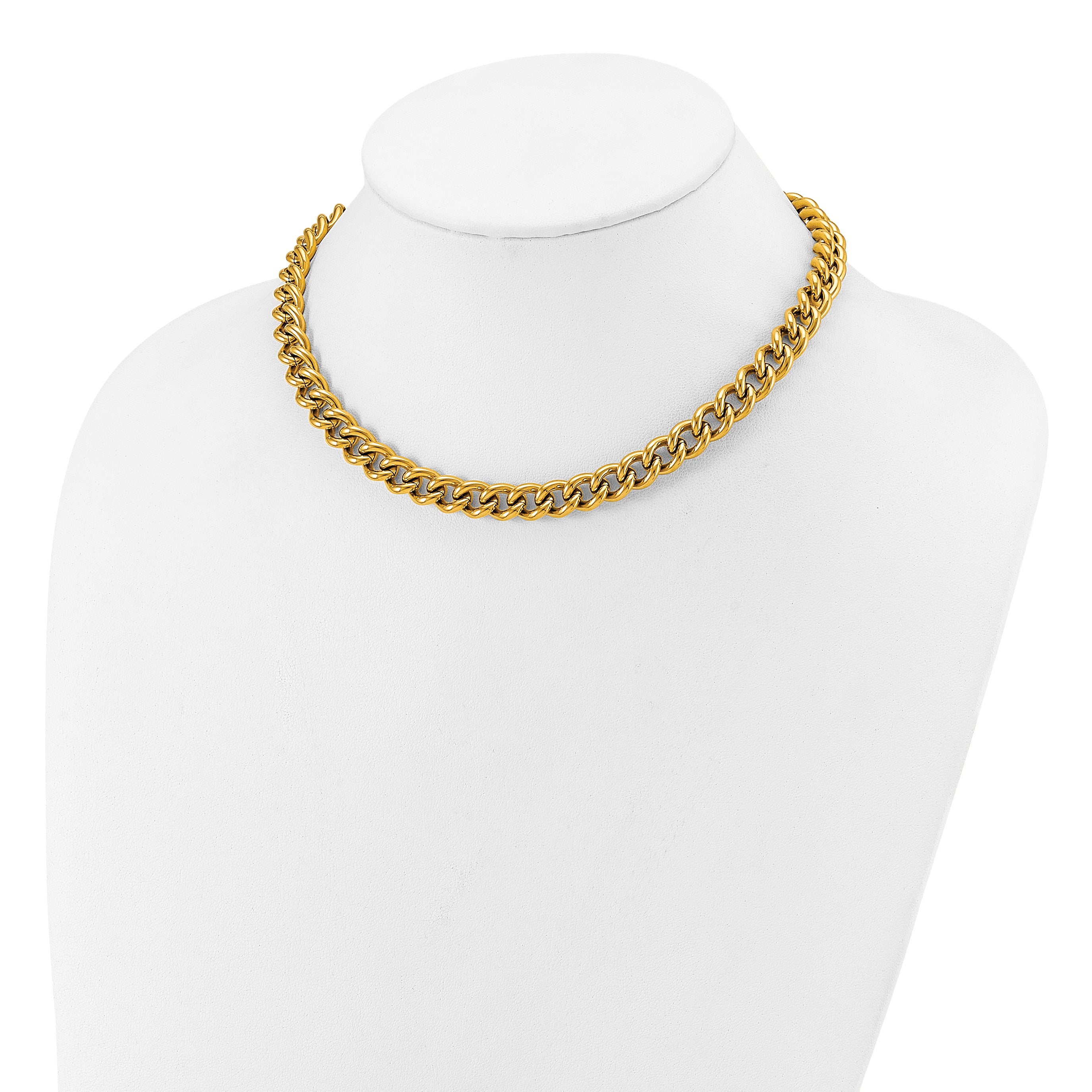 Polished Gold-Tone Stainless Steel Curb Chain Necklace 9mm