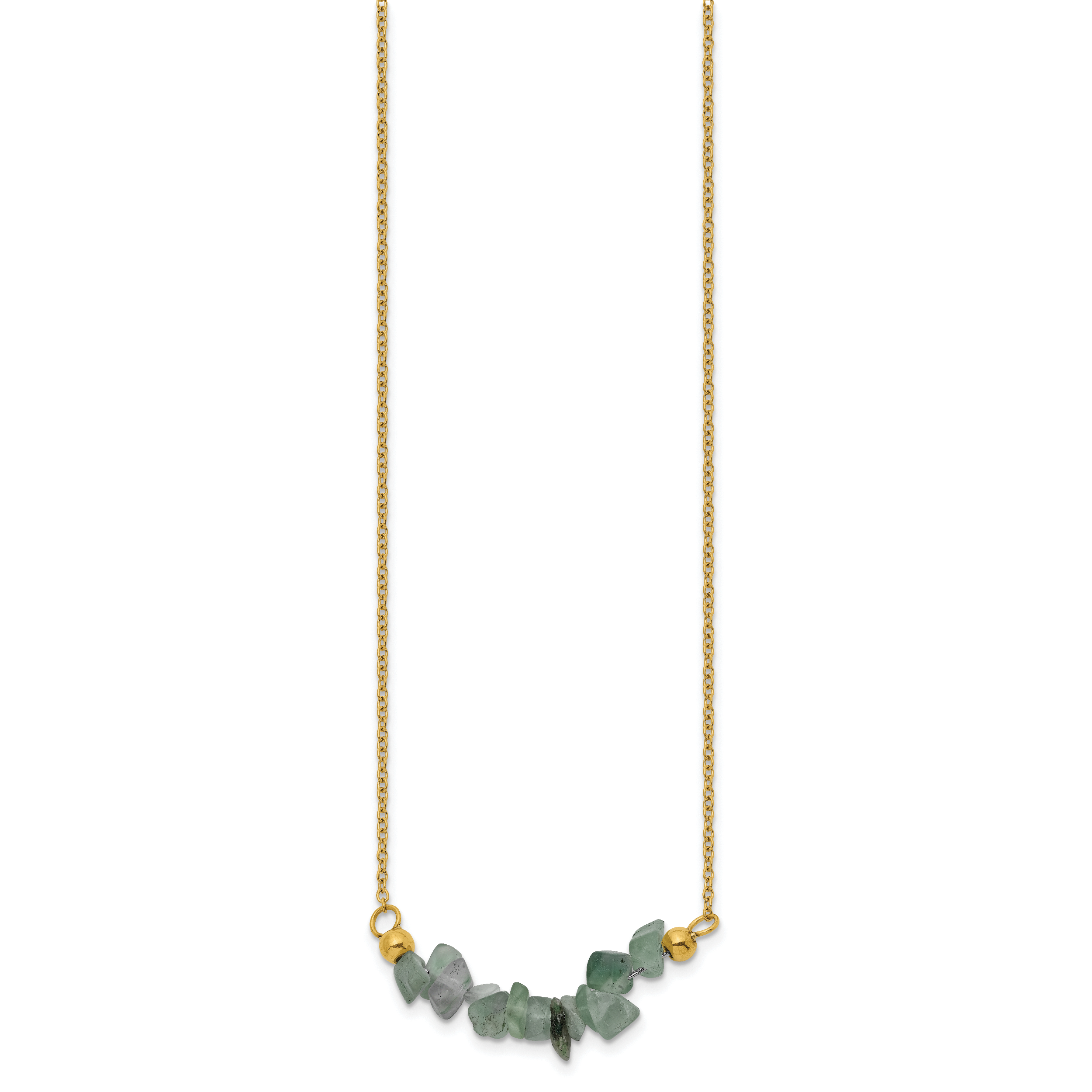 Gold-Tone Polished Green Jade Stainless Steel Cable Chain Necklace 1.5mm Secondary image