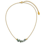 Gold-Tone Polished Green Jade Stainless Steel Cable Chain Necklace 1.5mm