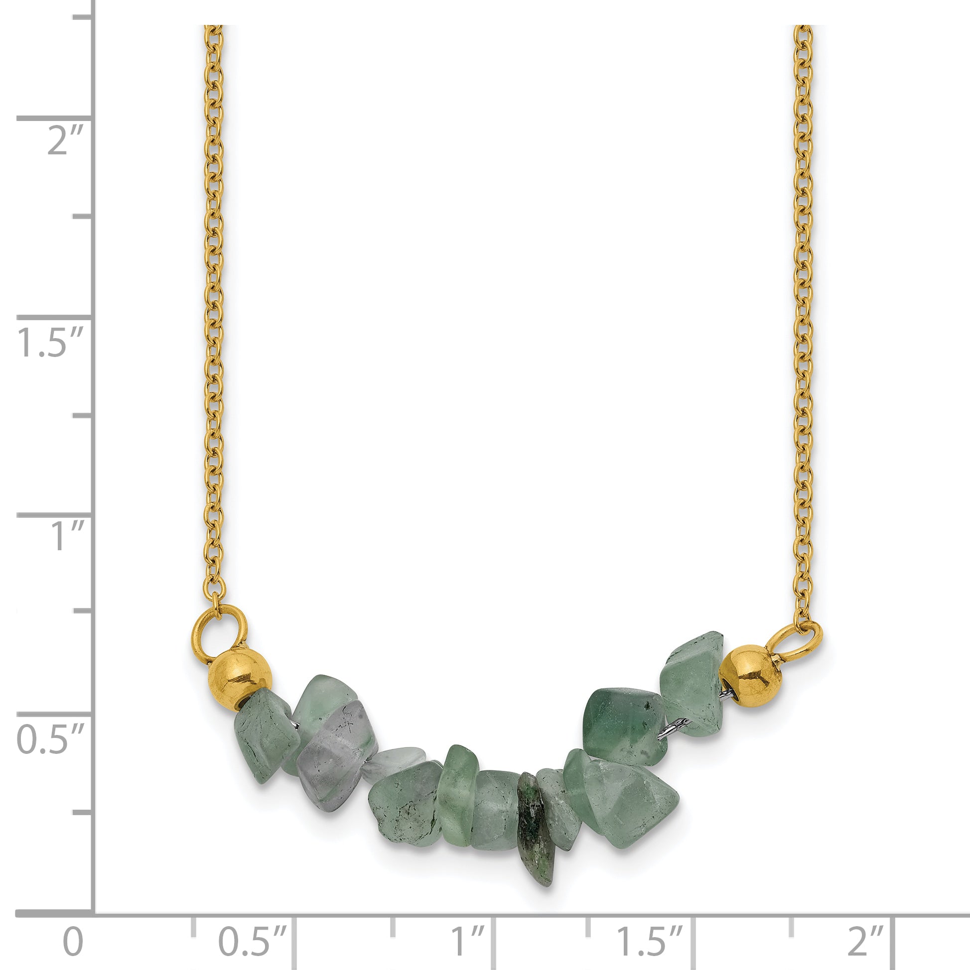 Gold-Tone Polished Green Jade Stainless Steel Cable Chain Necklace 1.5mm