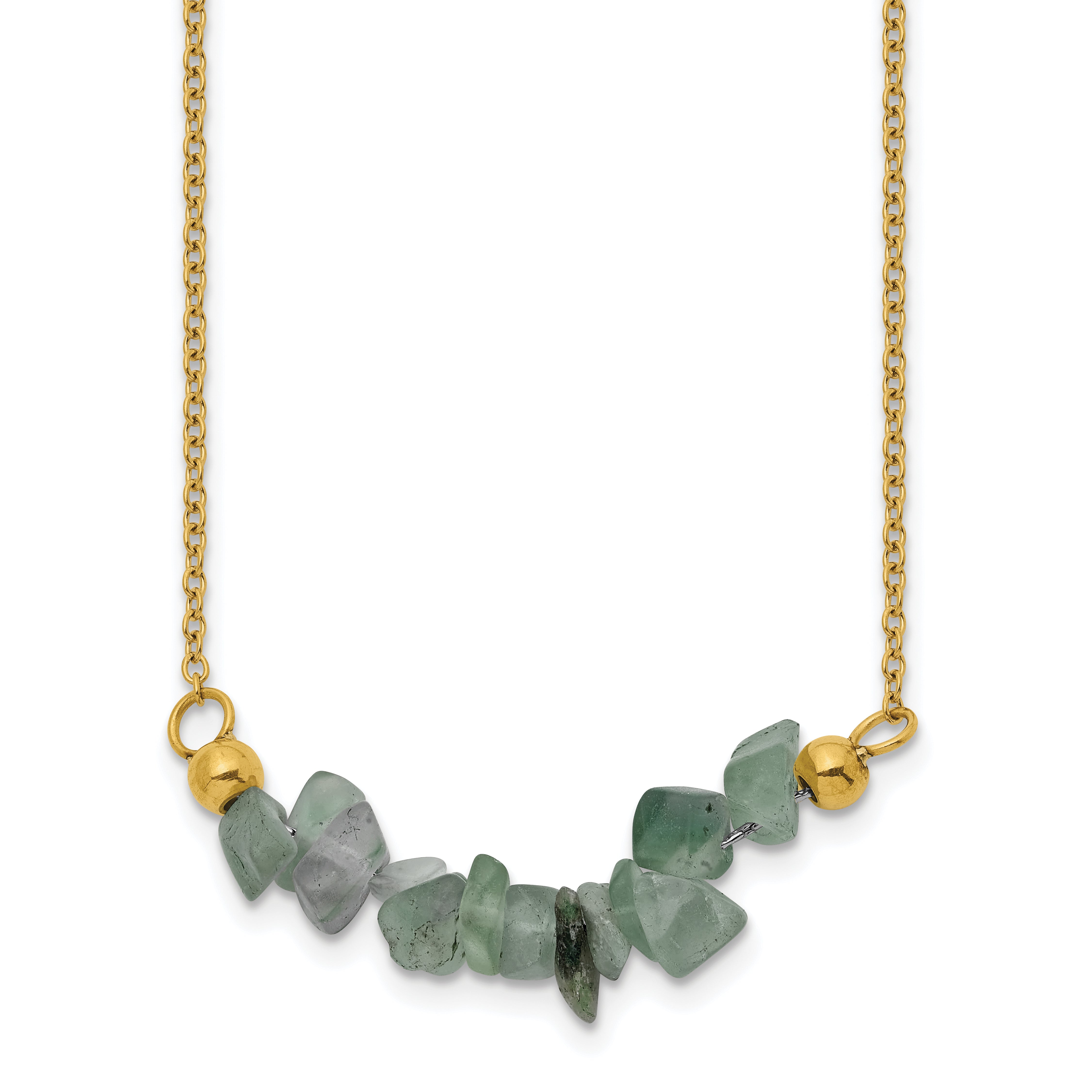 Gold-Tone Polished Green Jade Stainless Steel Cable Chain Necklace 1.5mm Main image