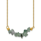Gold-Tone Polished Green Jade Stainless Steel Cable Chain Necklace 1.5mm