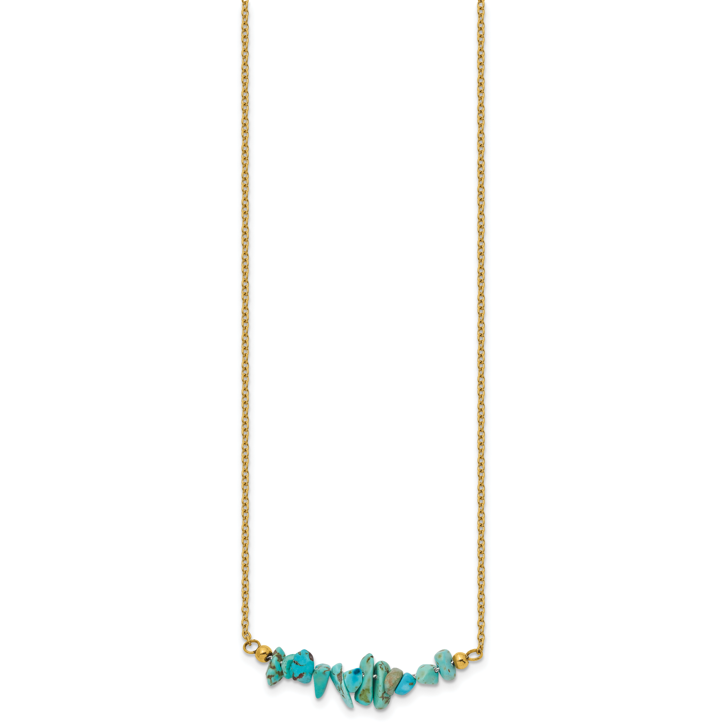 Gold-Tone Polished Blue Synthetic Turquoise Stainless Steel Cable Chain Necklace 1.5mm