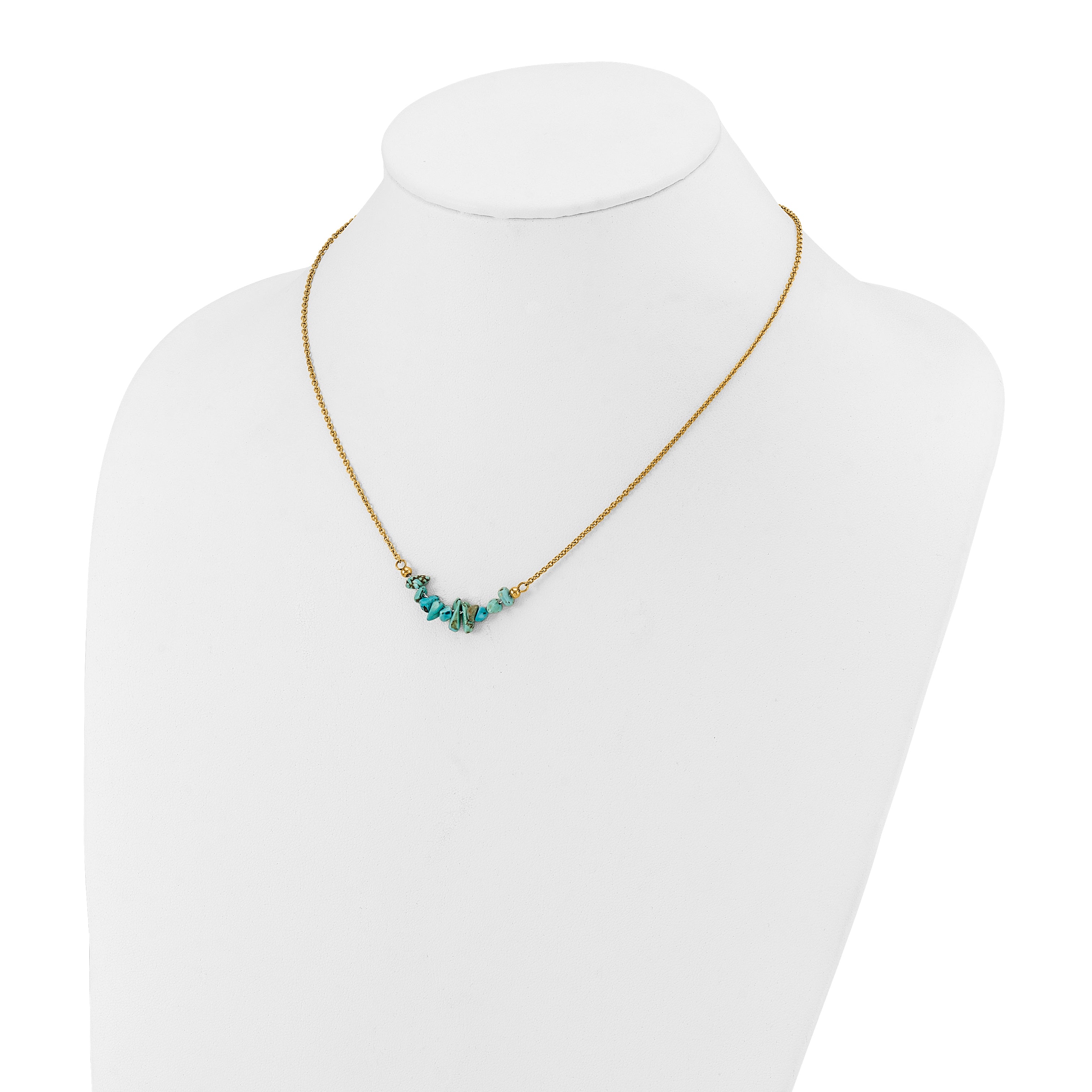 Gold-Tone Polished Blue Synthetic Turquoise Stainless Steel Cable Chain Necklace 1.5mm