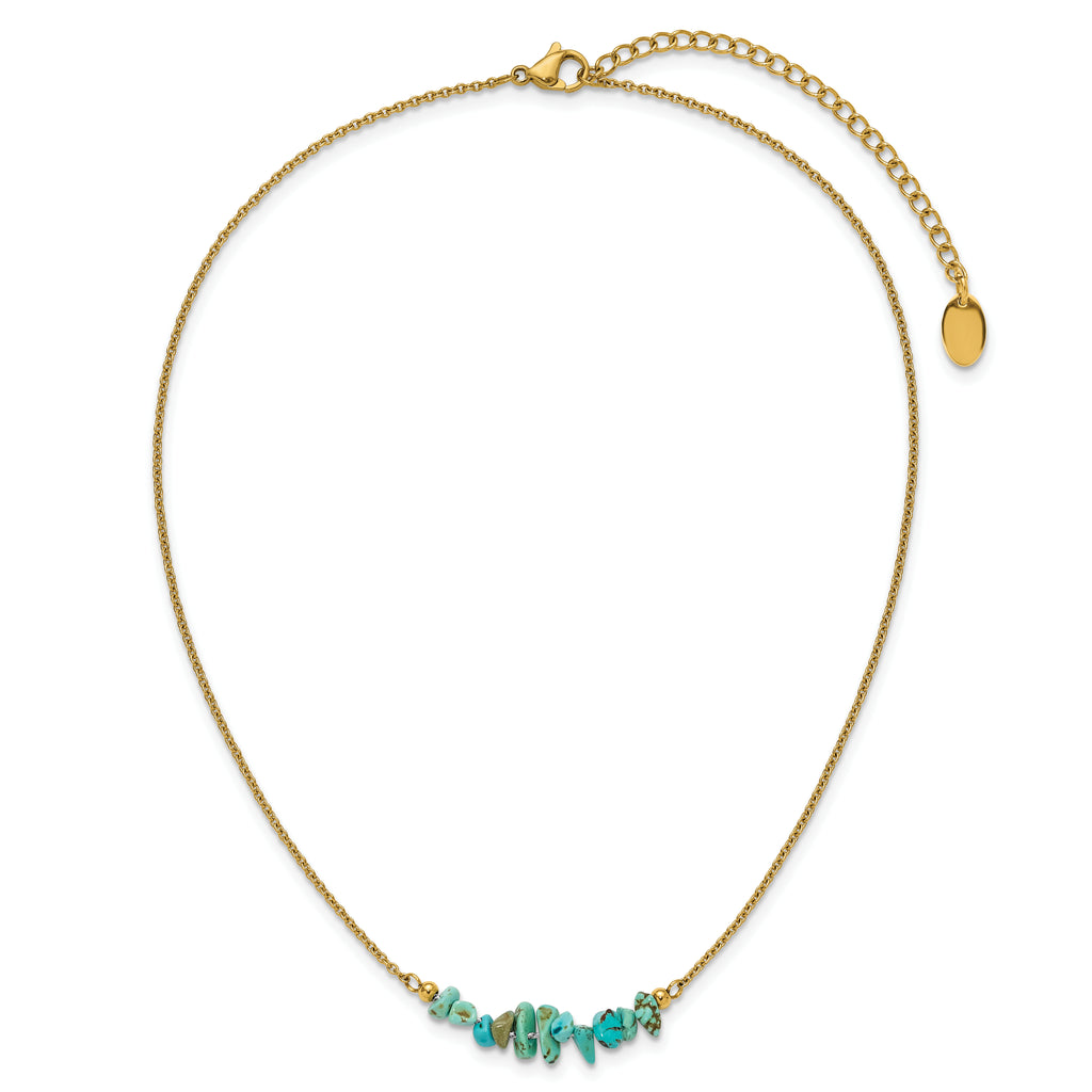 Gold-Tone Polished Blue Synthetic Turquoise Stainless Steel Cable Chain Necklace 1.5mm