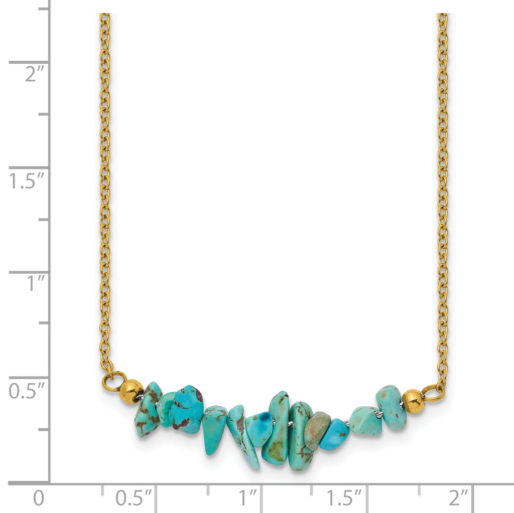 Gold-Tone Polished Blue Synthetic Turquoise Stainless Steel Cable Chain Necklace 1.5mm