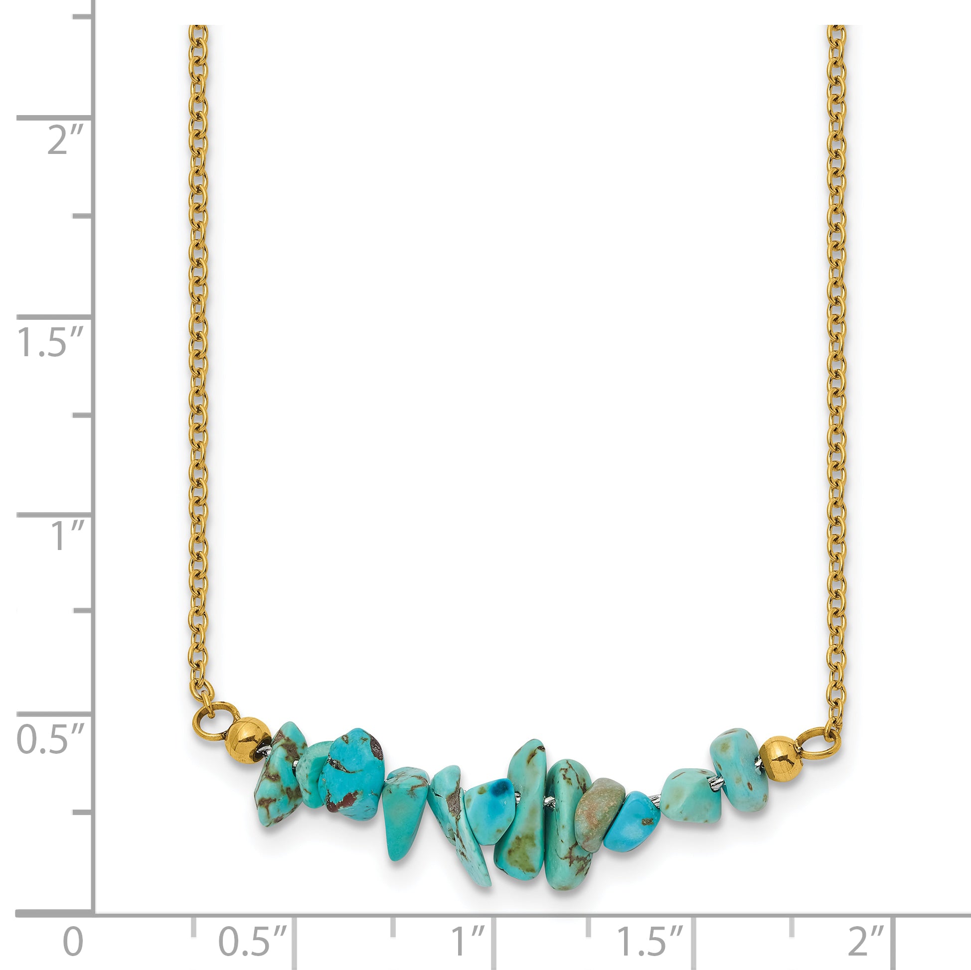Gold-Tone Polished Blue Synthetic Turquoise Stainless Steel Cable Chain Necklace 1.5mm