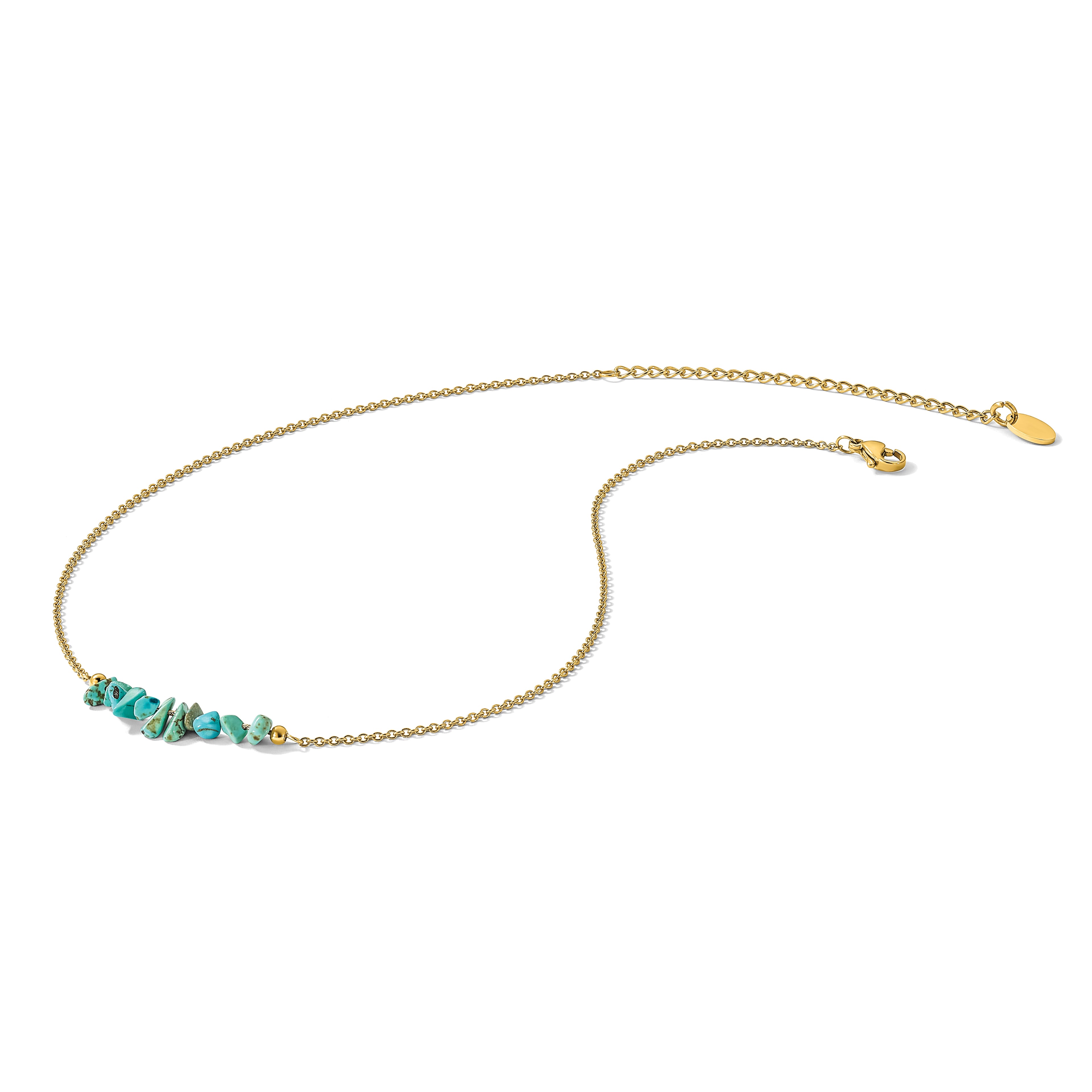 Gold-Tone Polished Blue Synthetic Turquoise Stainless Steel Cable Chain Necklace 1.5mm