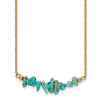 Gold-Tone Polished Blue Synthetic Turquoise Stainless Steel Cable Chain Necklace 1.5mm