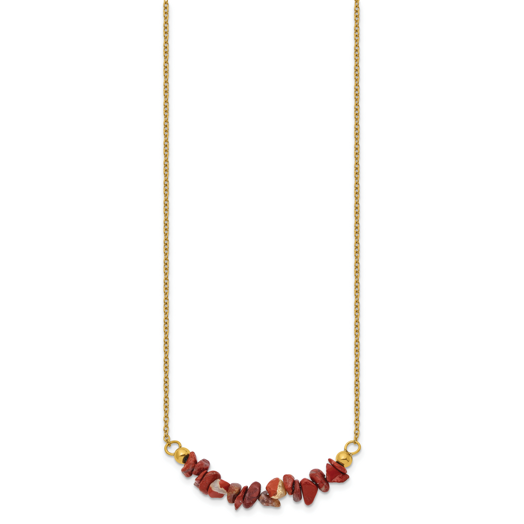 Gold-Tone Polished Red Jade Stainless Steel Cable Chain Necklace 1.5mm