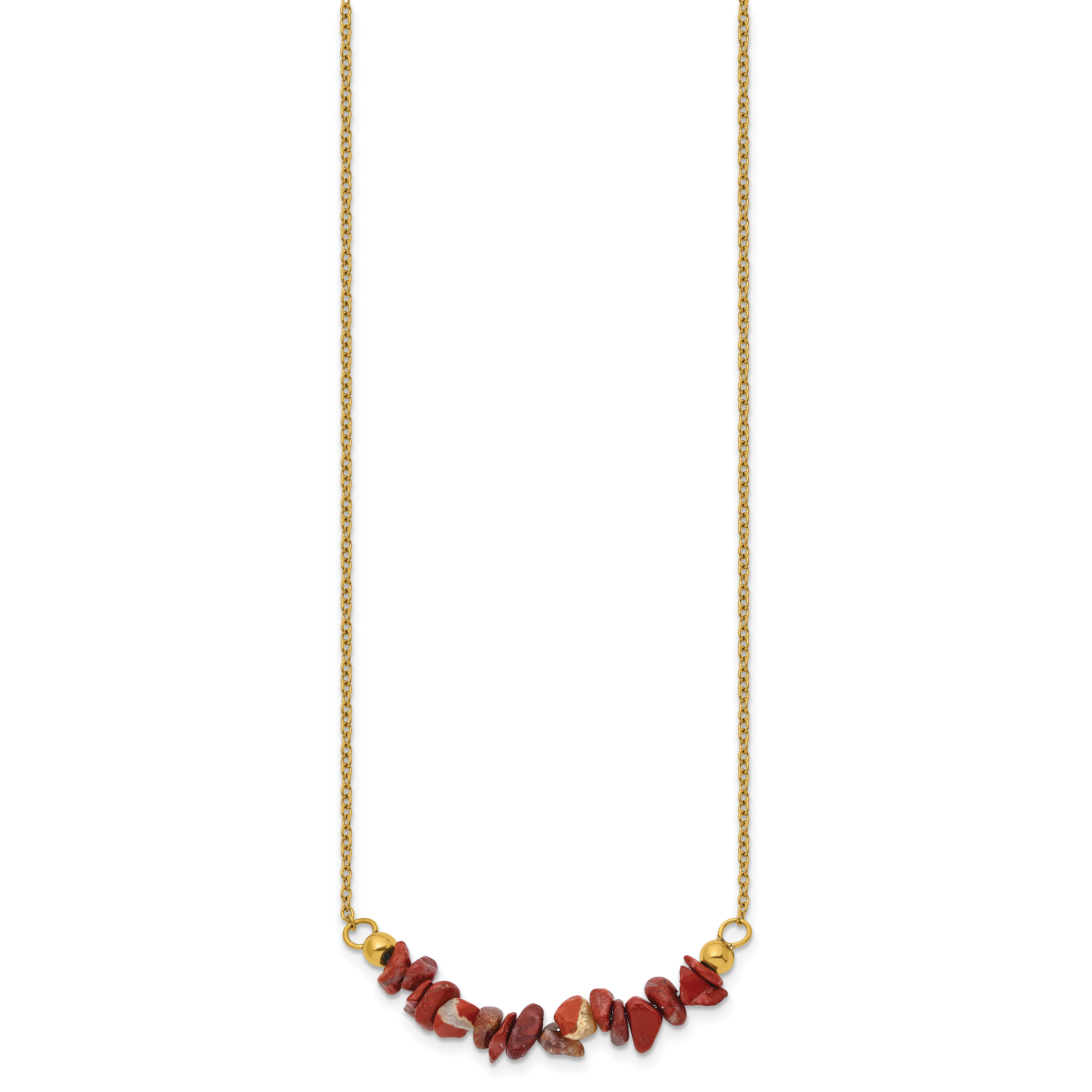 Gold-Tone Polished Red Jade Stainless Steel Cable Chain Necklace 1.5mm