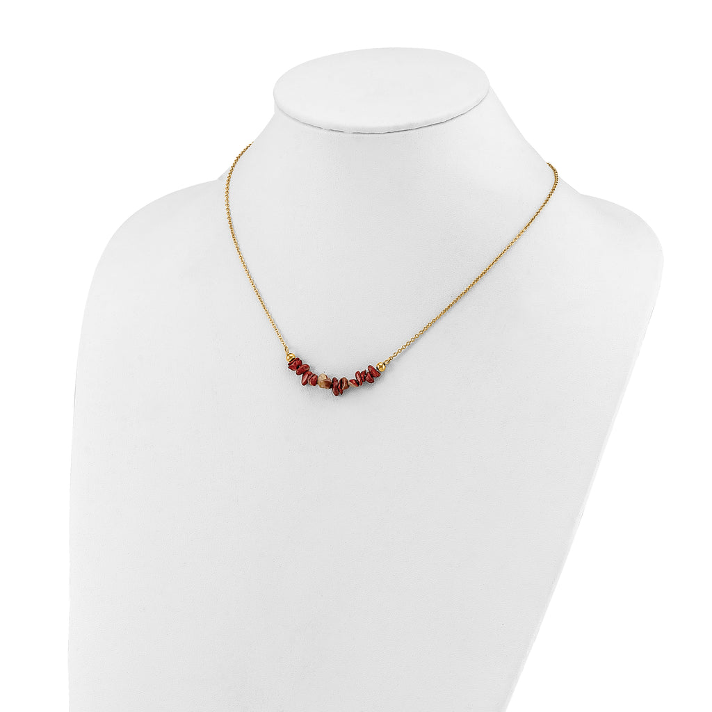 Gold-Tone Polished Red Jade Stainless Steel Cable Chain Necklace 1.5mm
