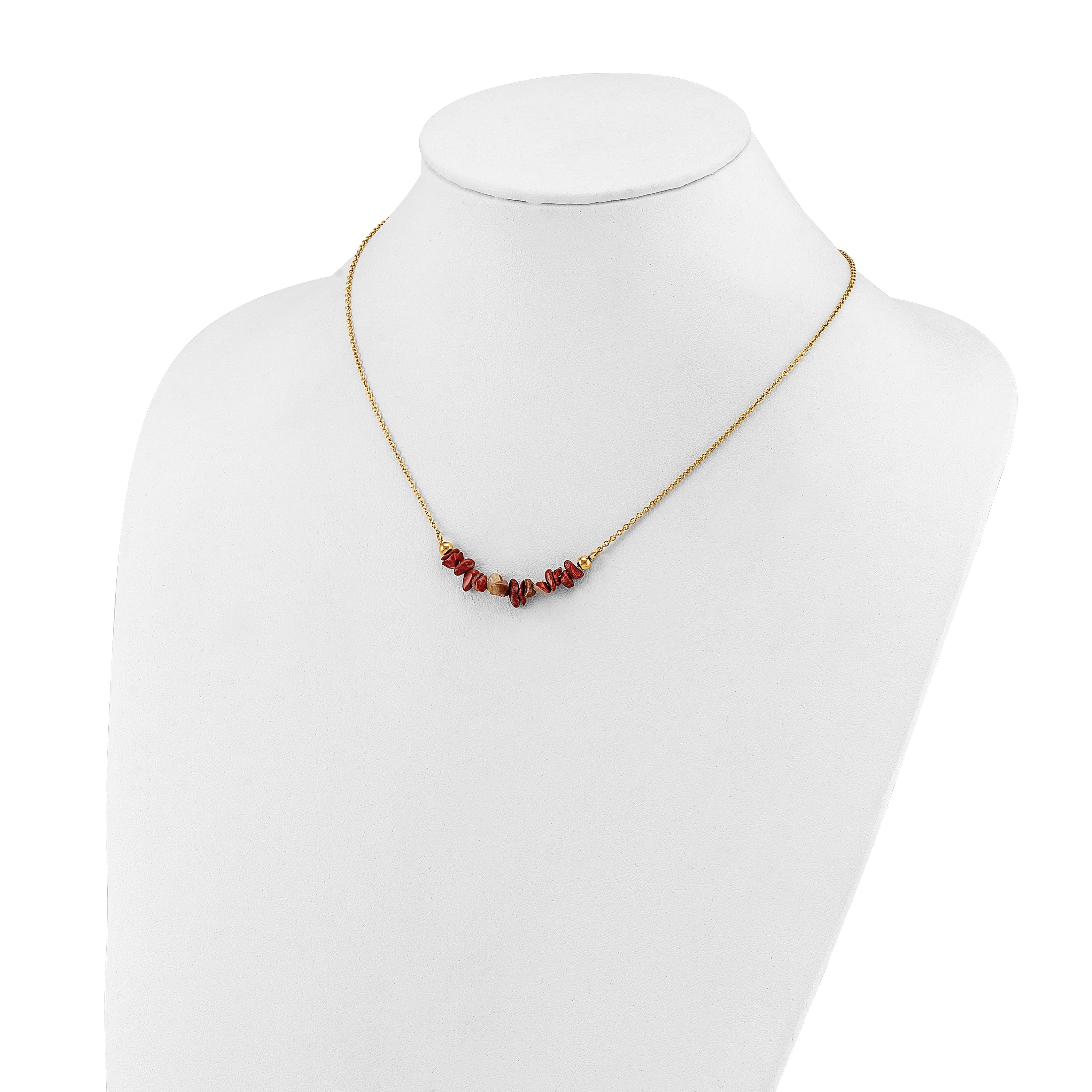 Gold-Tone Polished Red Jade Stainless Steel Cable Chain Necklace 1.5mm