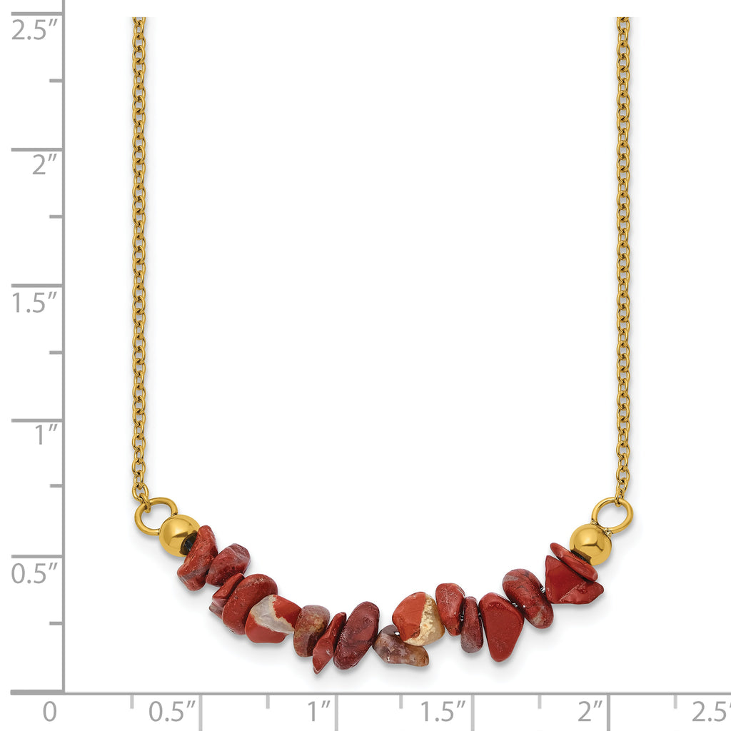 Gold-Tone Polished Red Jade Stainless Steel Cable Chain Necklace 1.5mm