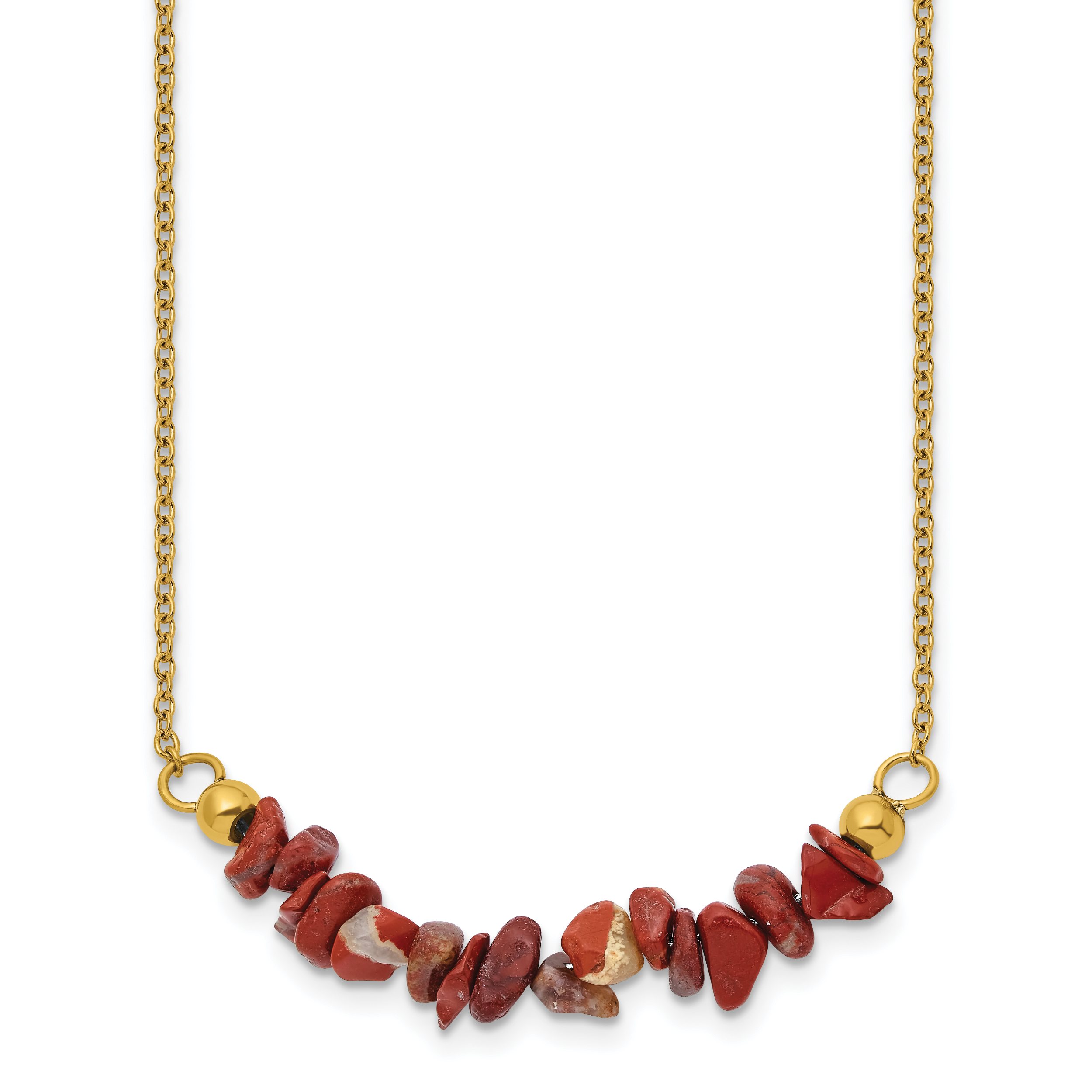 Gold-Tone Polished Red Jade Stainless Steel Cable Chain Necklace 1.5mm Main image