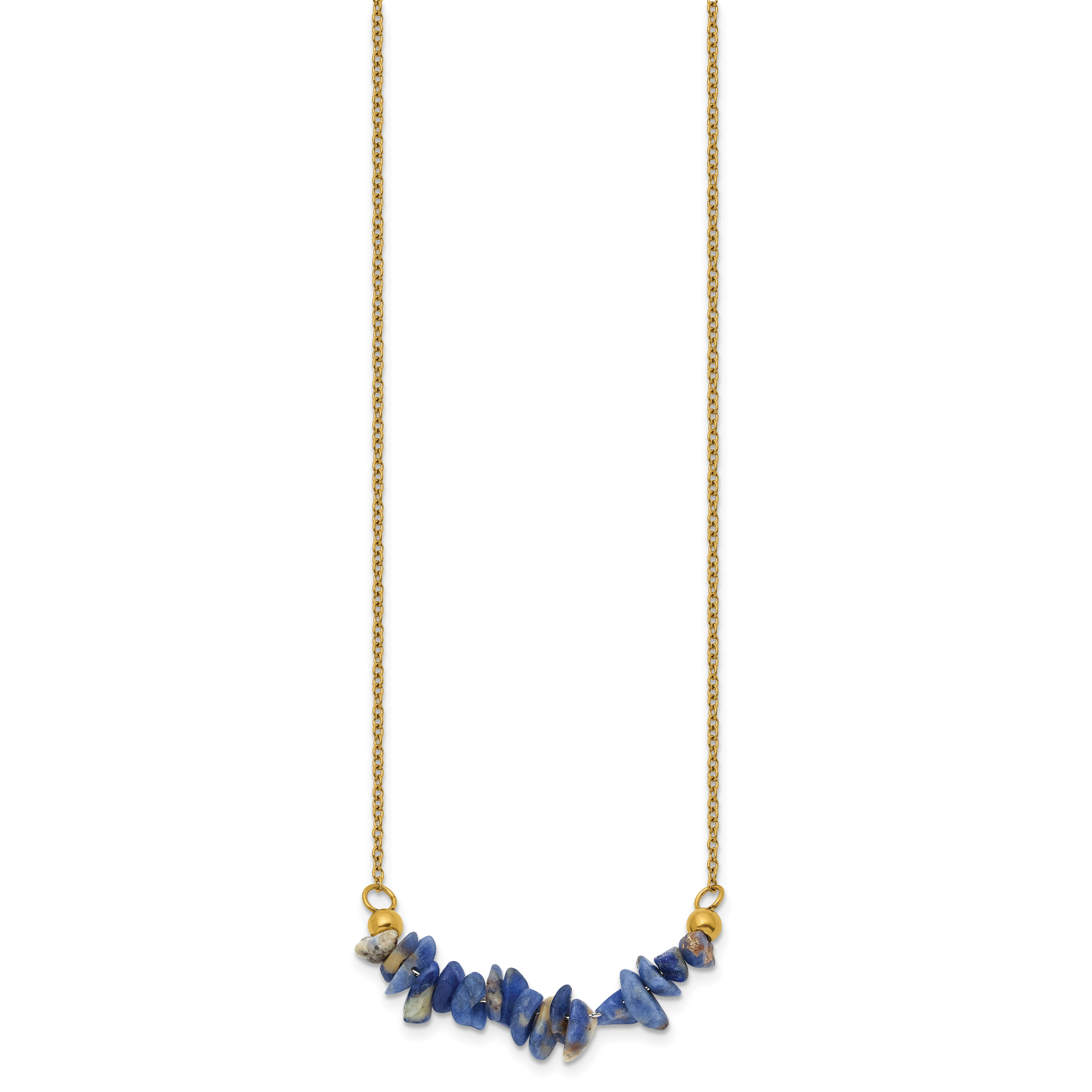 Gold-Tone Polished Blue Sodalite Stainless Steel Cable Chain Necklace 1.5mm Secondary image