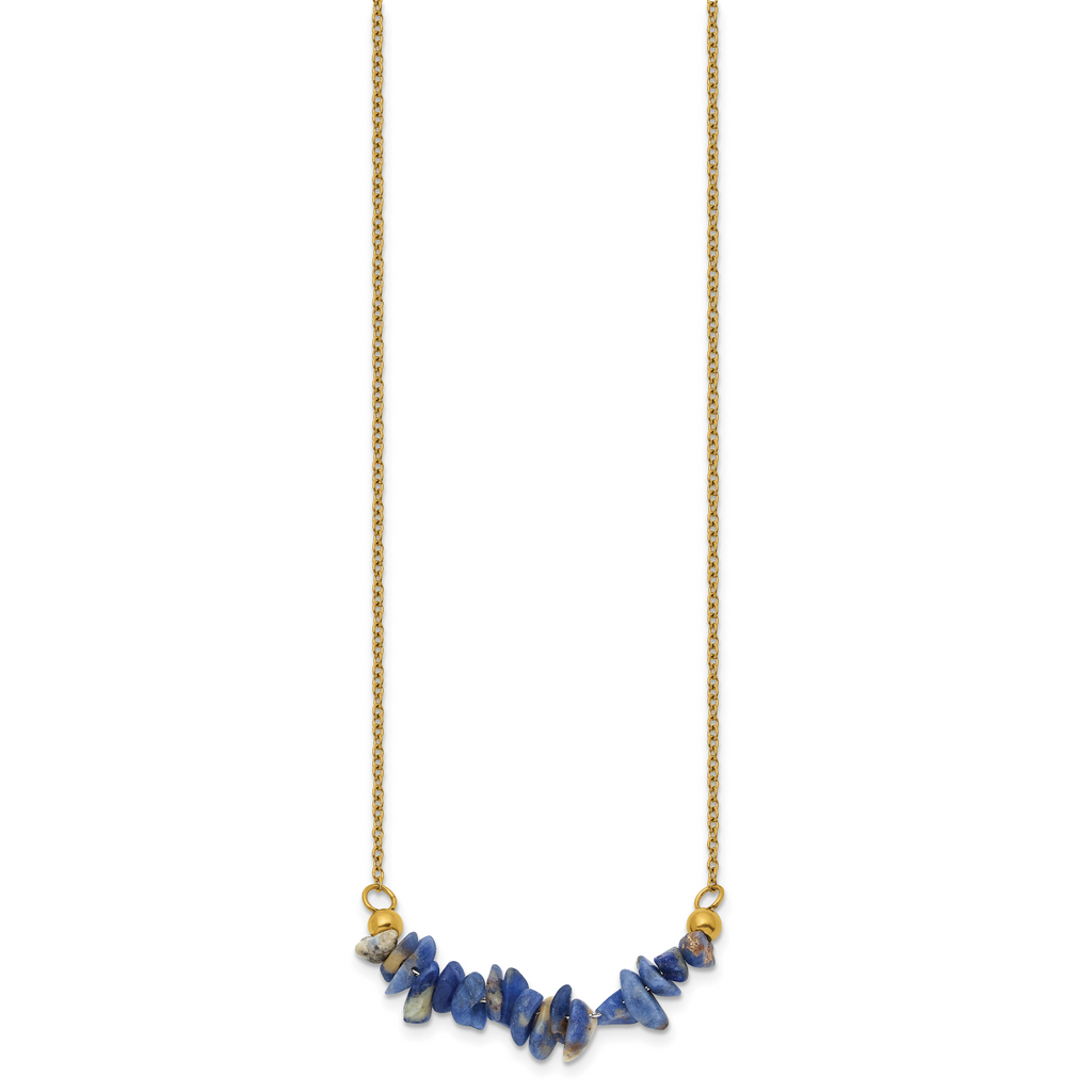 Gold-Tone Polished Blue Sodalite Stainless Steel Cable Chain Necklace 1.5mm