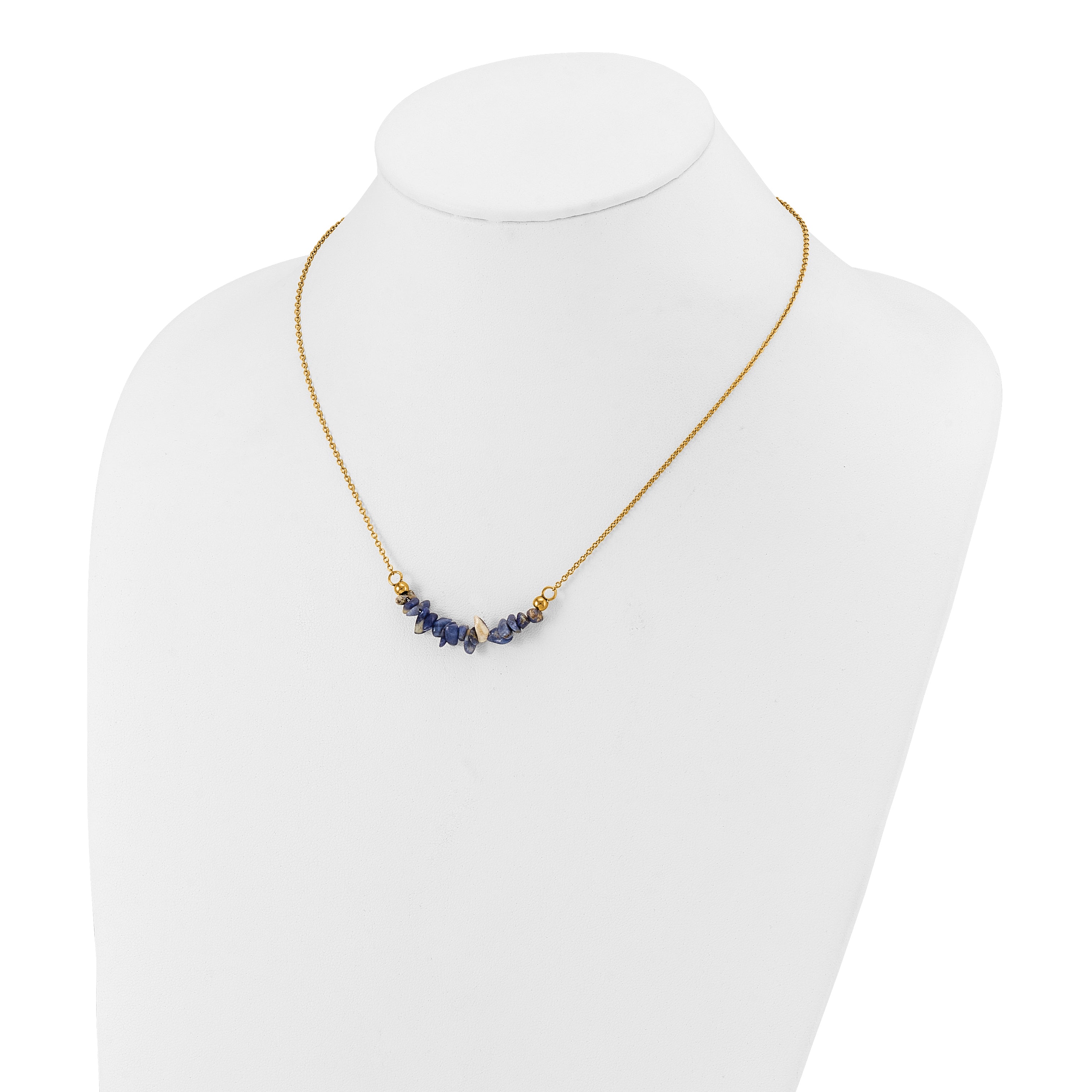Gold-Tone Polished Blue Sodalite Stainless Steel Cable Chain Necklace 1.5mm