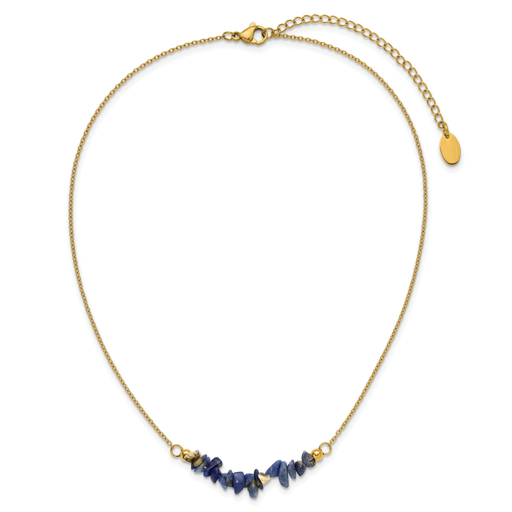 Gold-Tone Polished Blue Sodalite Stainless Steel Cable Chain Necklace 1.5mm