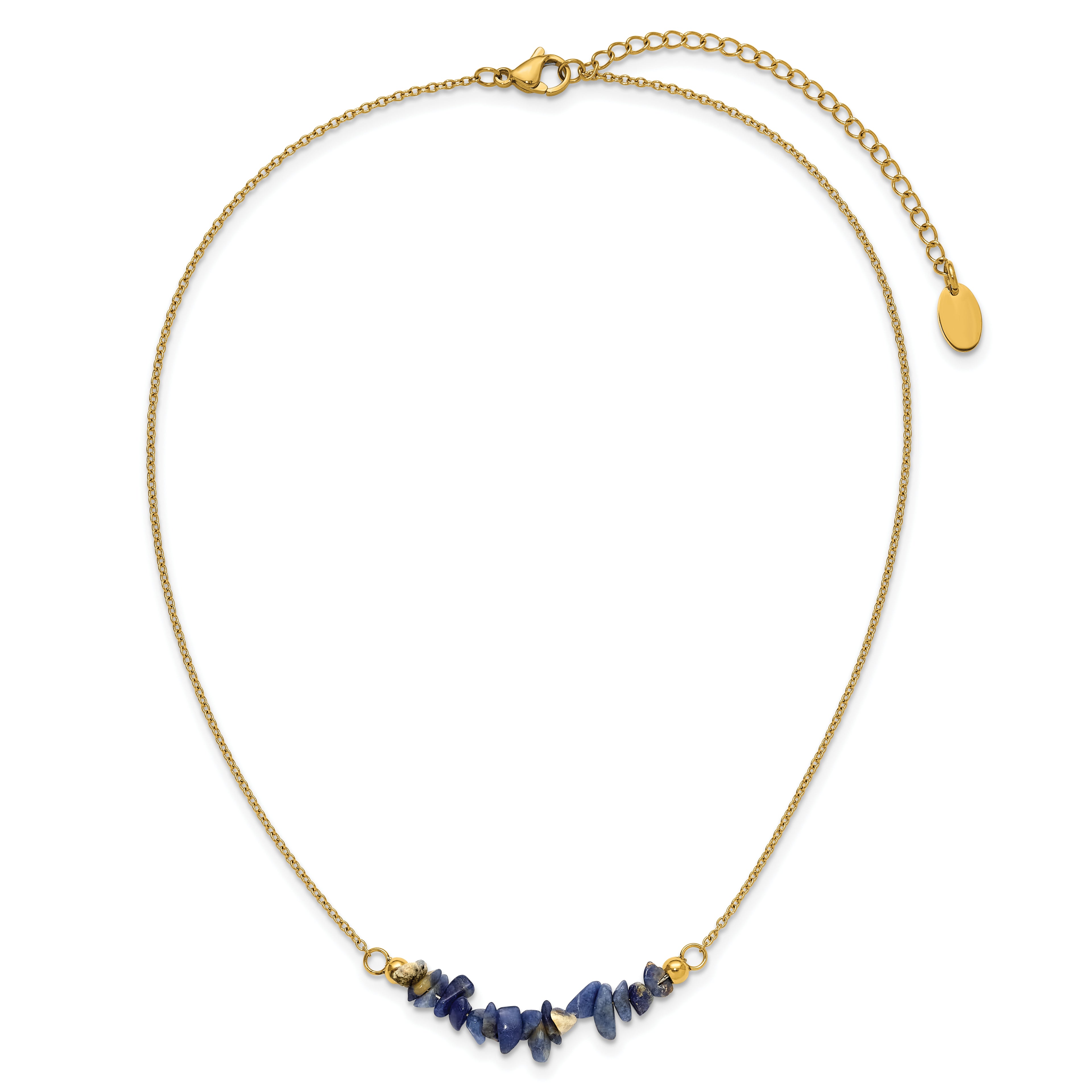 Gold-Tone Polished Blue Sodalite Stainless Steel Cable Chain Necklace 1.5mm