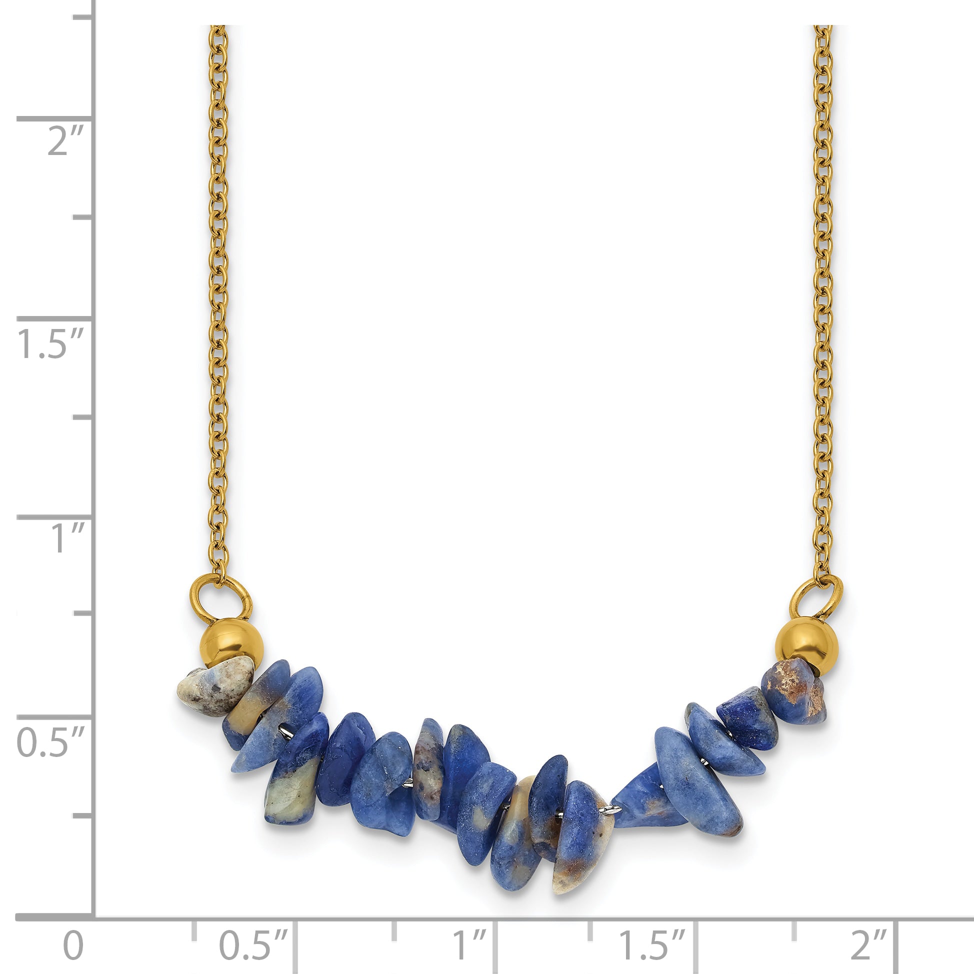 Gold-Tone Polished Blue Sodalite Stainless Steel Cable Chain Necklace 1.5mm