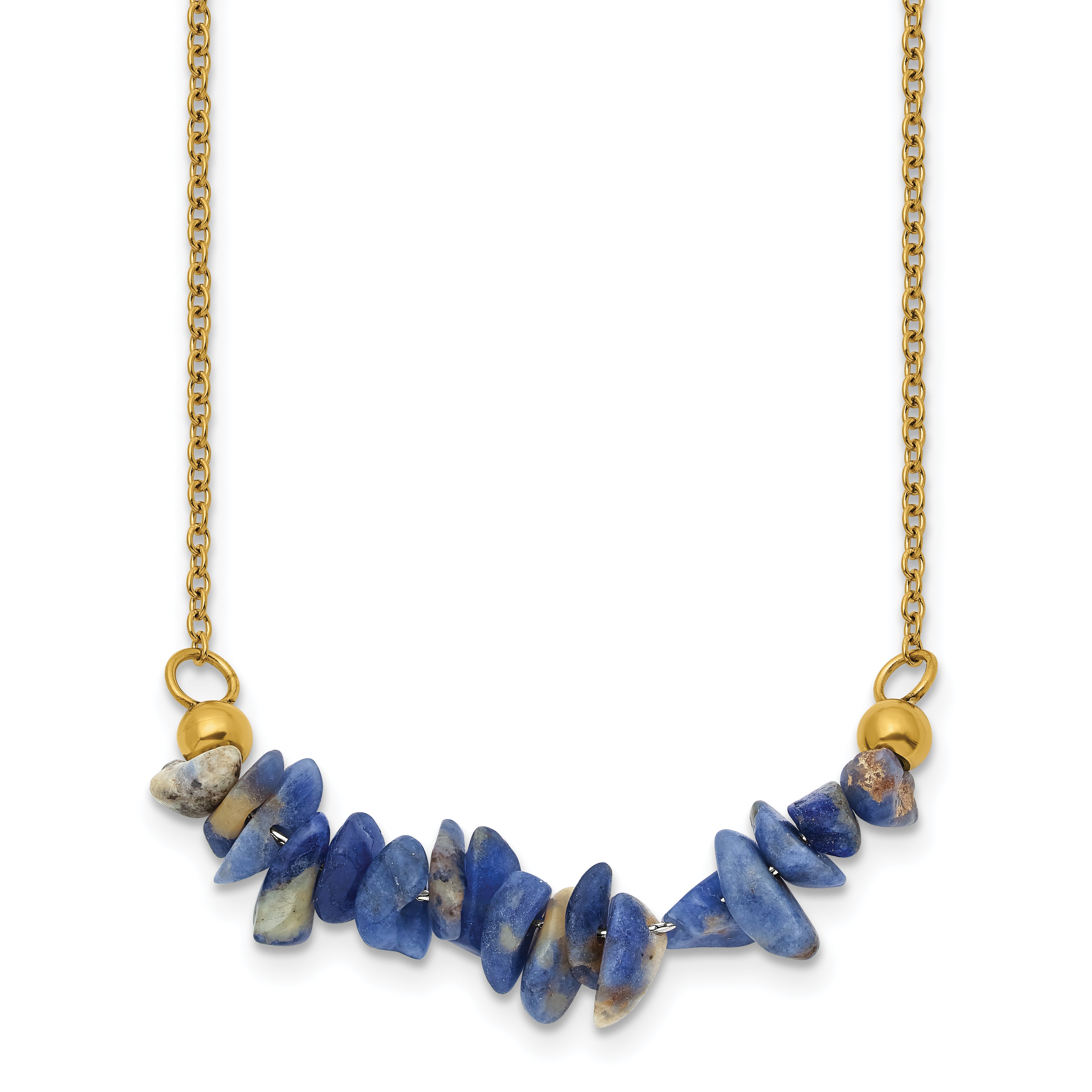 Gold-Tone Polished Blue Sodalite Stainless Steel Cable Chain Necklace 1.5mm Main image