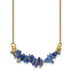 Gold-Tone Polished Blue Sodalite Stainless Steel Cable Chain Necklace 1.5mm