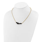 Gold-Tone Polished Black Agate Stainless Steel Cable Chain Necklace 1.5mm