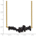 Gold-Tone Polished Black Agate Stainless Steel Cable Chain Necklace 1.5mm