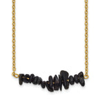 Gold-Tone Polished Black Agate Stainless Steel Cable Chain Necklace 1.5mm