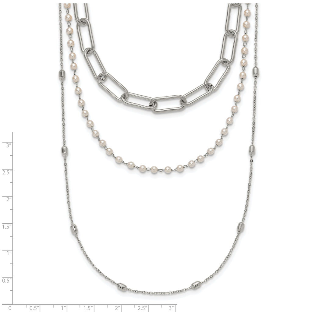 Polished Freshwater Cultured Pearl Stainless Steel Paperclip Chain Necklace 7mm