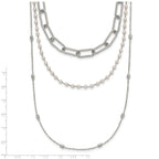 Polished Freshwater Cultured Pearl Stainless Steel Paperclip Chain Necklace 7mm