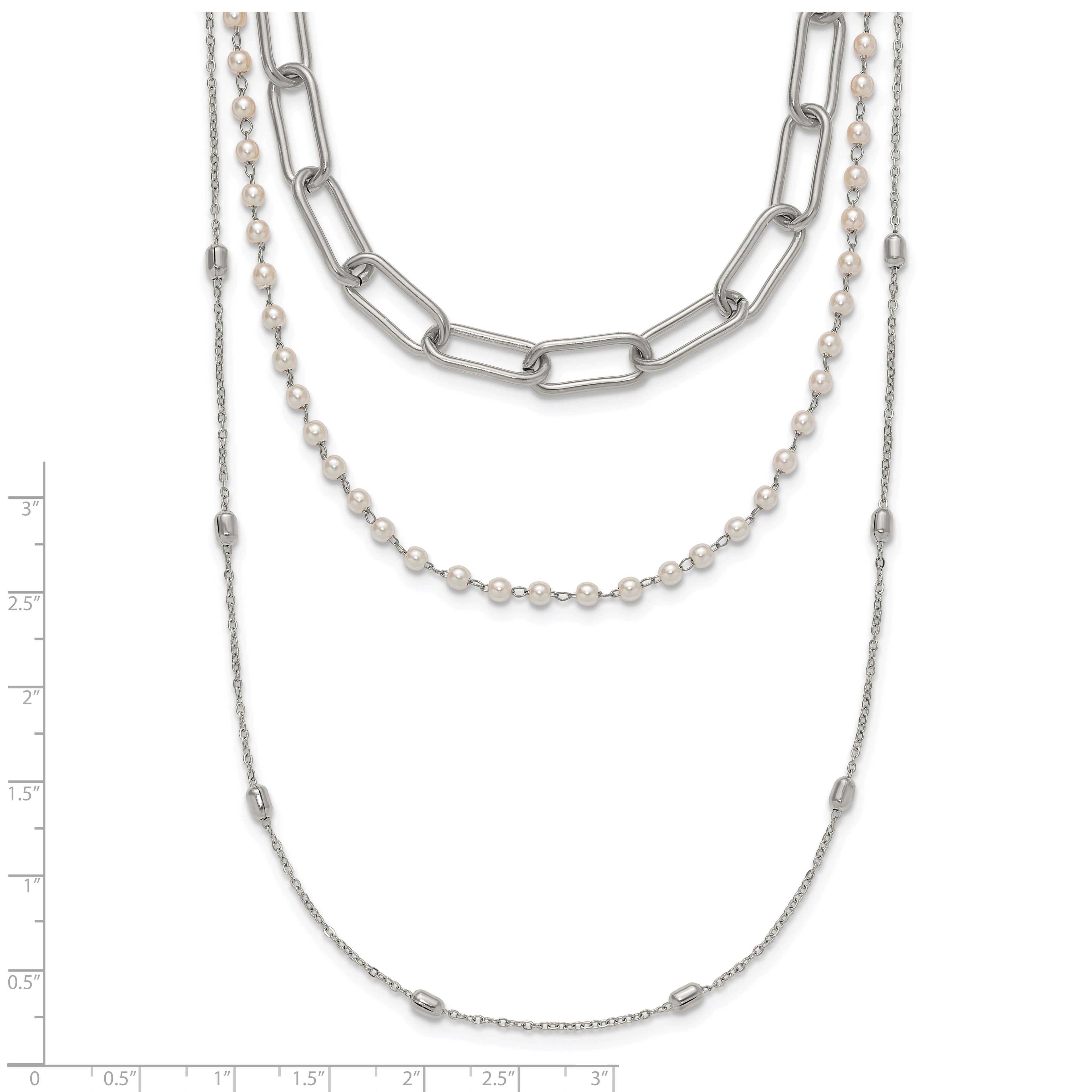 Polished Freshwater Cultured Pearl Stainless Steel Paperclip Chain Necklace 7mm