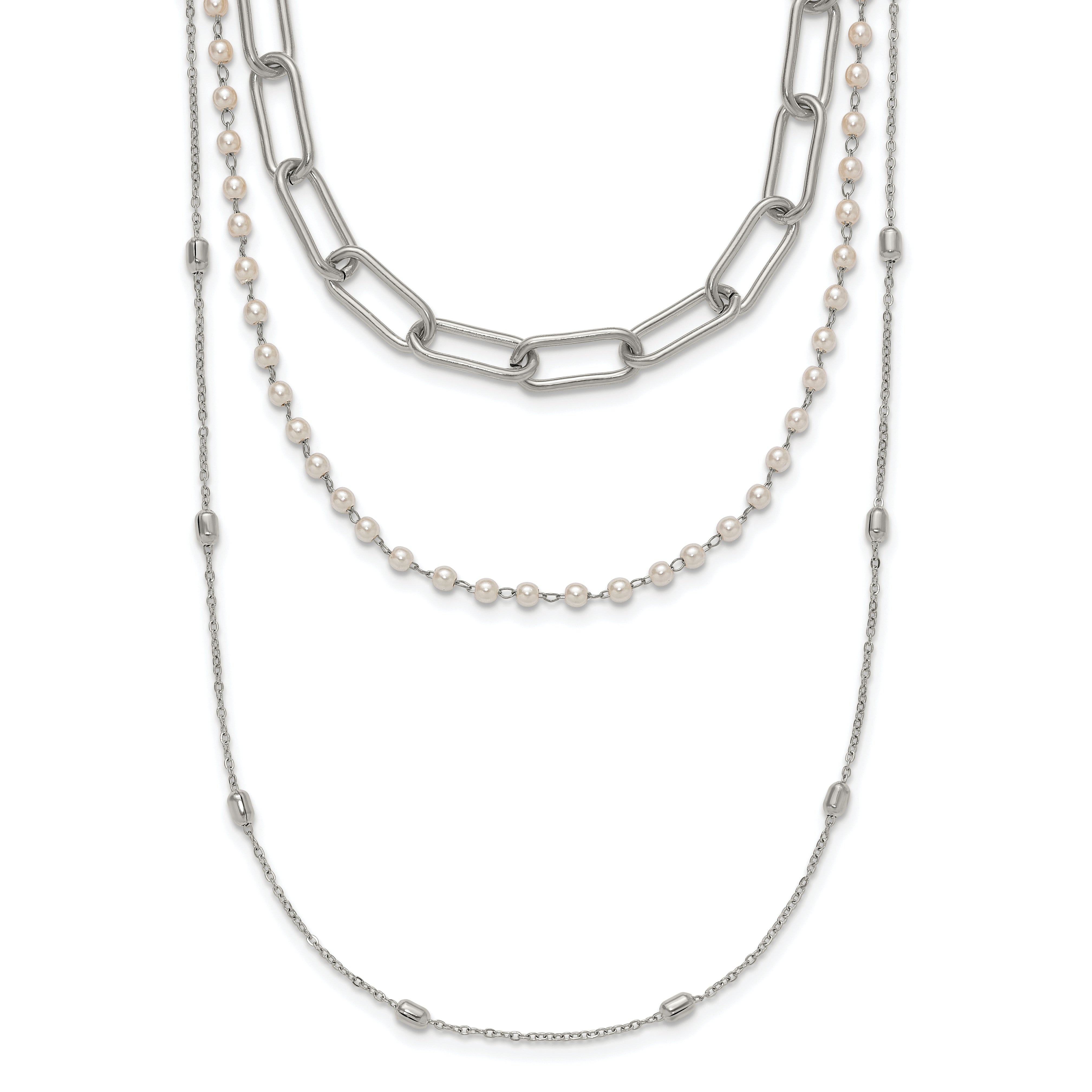 Polished Freshwater Cultured Pearl Stainless Steel Paperclip Chain Necklace 7mm Main image