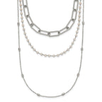 Polished Freshwater Cultured Pearl Stainless Steel Paperclip Chain Necklace 7mm