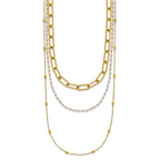 Gold-Tone Polished Freshwater Cultured Pearl Stainless Steel Paperclip Chain Necklace 7mm