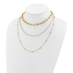 Gold-Tone Polished Freshwater Cultured Pearl Stainless Steel Paperclip Chain Necklace 7mm