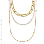 Gold-Tone Polished Freshwater Cultured Pearl Stainless Steel Paperclip Chain Necklace 7mm