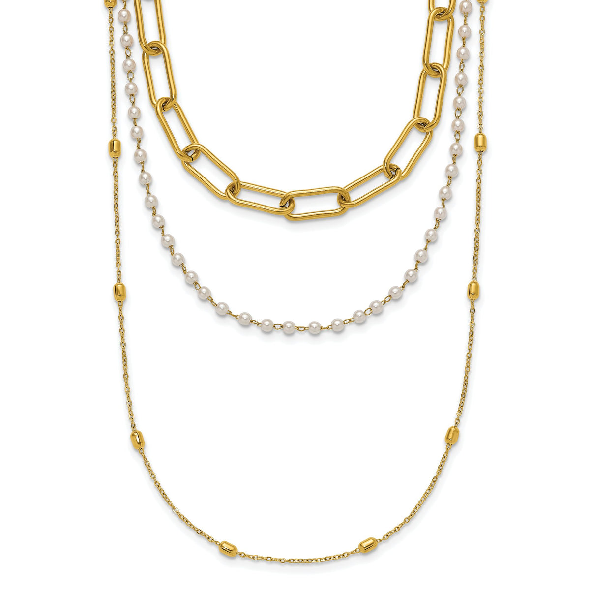 Chisel White Freshwater Pearl Necklace in Yellow IP-Plated Stainless Steel, 13.5 Inch - Sophia Jewelers Main image