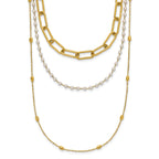Gold-Tone Polished Freshwater Cultured Pearl Stainless Steel Paperclip Chain Necklace 7mm