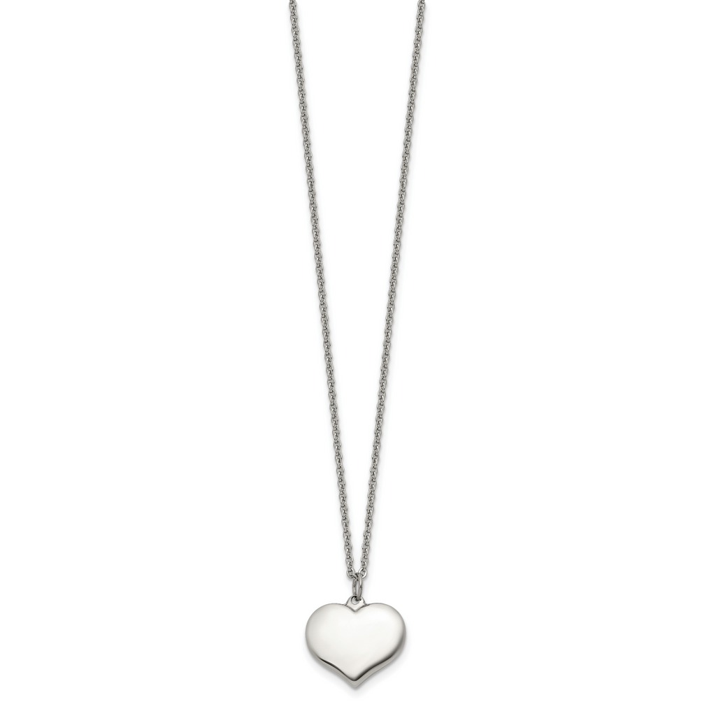 Polished Heart Stainless Steel Cable Chain Pendant Necklace 1.5mm