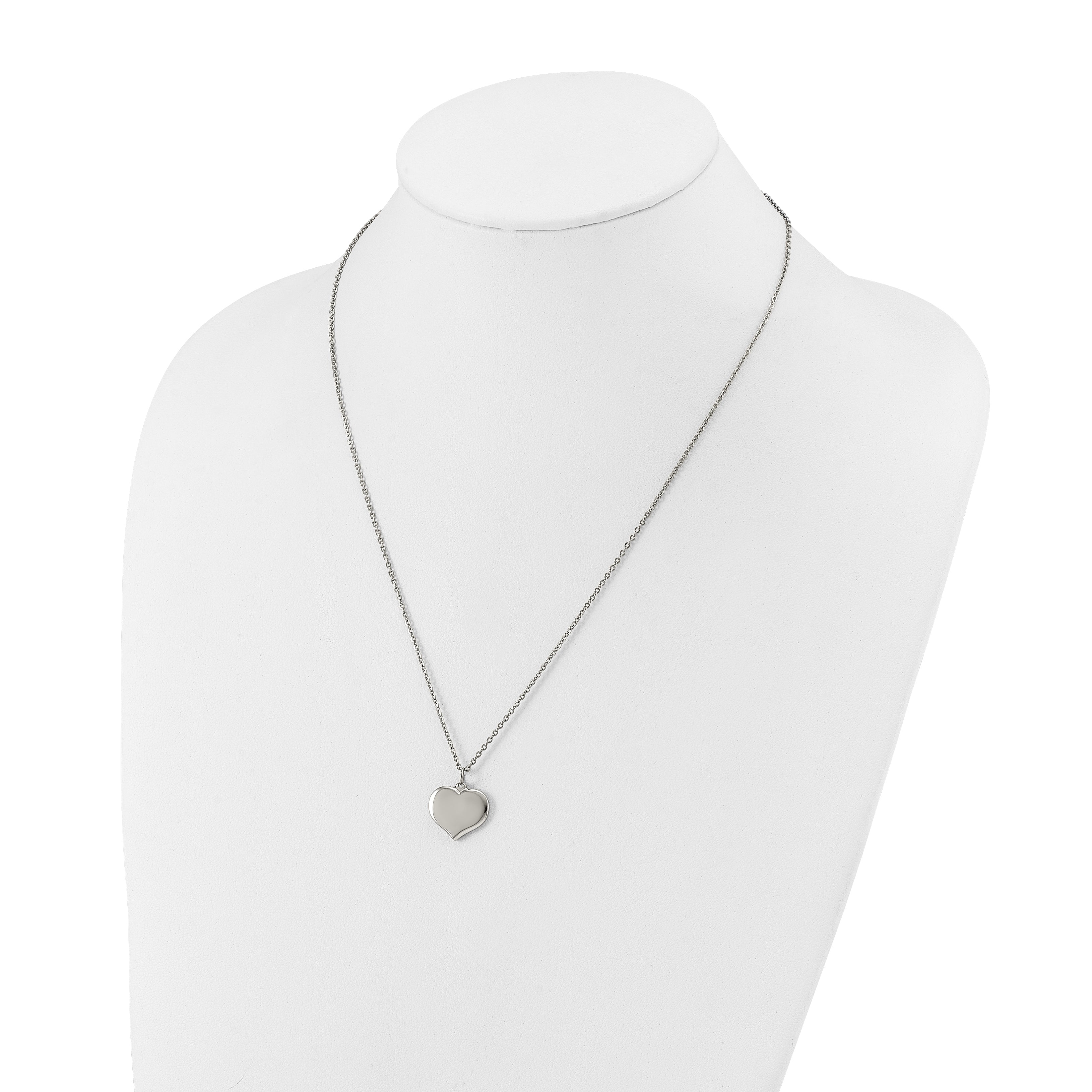 Polished Heart Stainless Steel Cable Chain Pendant Necklace 1.5mm