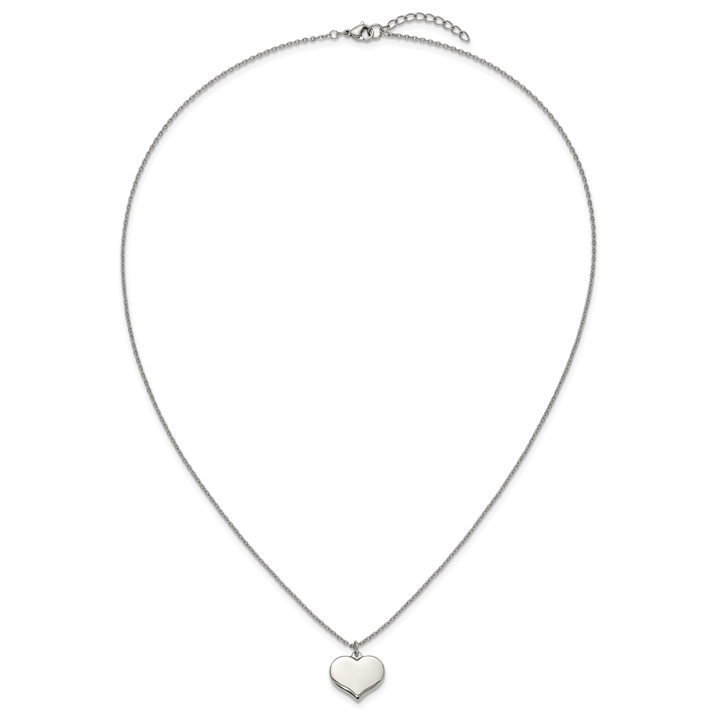 Polished Heart Stainless Steel Cable Chain Pendant Necklace 1.5mm