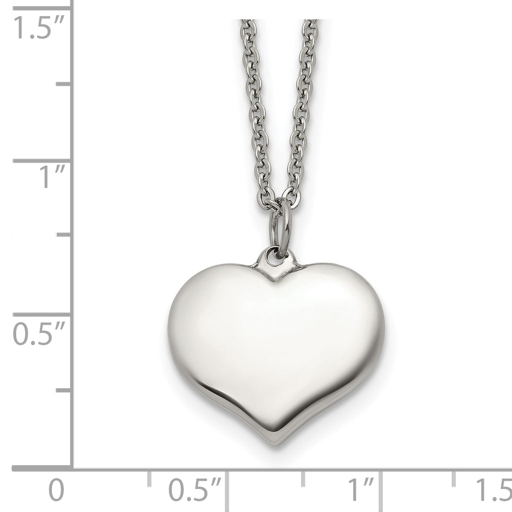 Polished Heart Stainless Steel Cable Chain Pendant Necklace 1.5mm