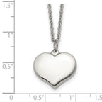 Polished Heart Stainless Steel Cable Chain Pendant Necklace 1.5mm