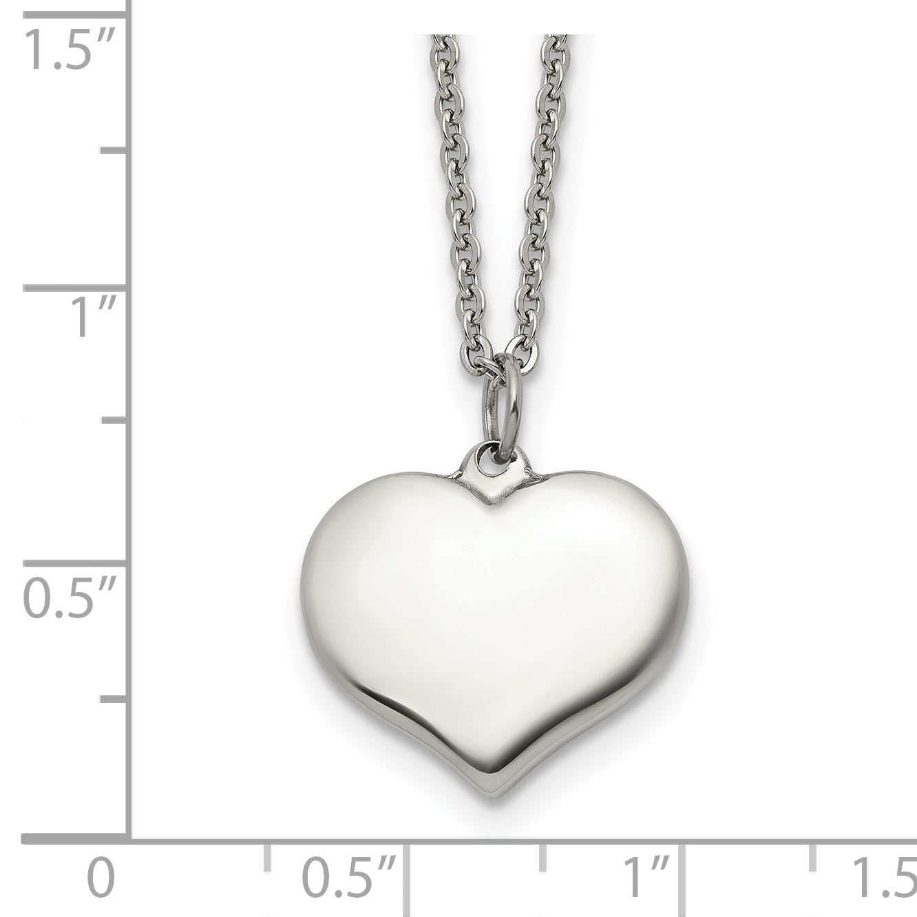 Polished Heart Stainless Steel Cable Chain Pendant Necklace 1.5mm