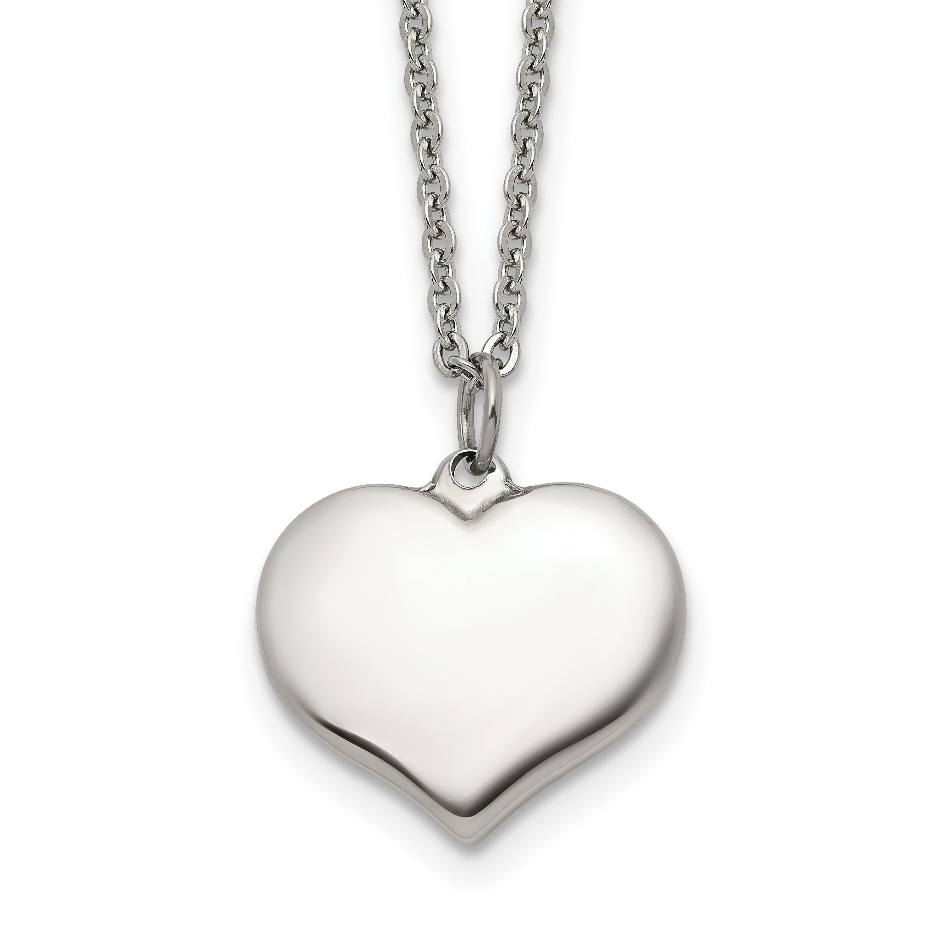 Polished Heart Stainless Steel Cable Chain Pendant Necklace 1.5mm Main image